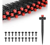 Pawfly 60 Pcs Push-to-Fit Drip Irrigation Emitters for 0.64 CM Tubing, Two-Way Connection Irrigation Drippers with Adjustable Water Flow, 8-Stream Sprinklers Drip Emitters with Stake & End Plugs