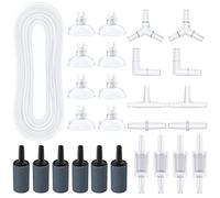 Pawfly Aquarium 7.5 M Airline Tubing Standard Air Pump Accessories Set with Air Stone Cylinders Connectors Suction Cups and Check Valves for Fish Tank Aeration Setup