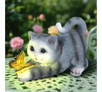 Pawfly Solar Garden Statues, Solar Garden Decor, Cat Decor with Butterfly Light, Cute Resin Cat Figurine, Outdoor Cat Statue Solar Lights for Garden, Patio, Balcony, Patio, Porch, Lawn & Yard