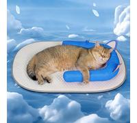 Pawfun Cat Cooling Mat with Soft U-Shaped Pillow- Breathable Calming Cooling Pad for Cats- Portable Washable Summer Cooling Cat Bed for Indoor Or Travel Use,Blue Cat-2