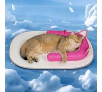 Pawfun Cat Cooling Mat with Soft U-Shaped Pillow- Breathable Calming Cooling Pad for Cats- Portable Washable Summer Cooling Cat Bed for Indoor Or Travel Use,Hot Pink Cat-2