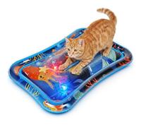 Pawfun Cat Water Mat with Fish- Thickened Cat Sensory Water Play Mat Toy, Interactive Ocean Breeze Splashland with Floating Fish and 2 Balls for Cats & Kittens, Indoor Pet Water Bed Play Mat