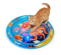 Pawfun Cat Water Mat with Fish- Thickened Cat Sensory Water Play Mat Toy, Interactive Ocean Breeze Splashland with Floating Fish and 2 Balls for Cats & Kittens, Indoor Pet Water Bed Play Mat,Blue