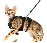 Pawfun Fully Escape Proof Cat Harness and Leash Set for Walking, Adjustable Soft Kitten Vest with Reflective Strip for Small Medium Large Adult Cats, Breathable Kitty Harness,Black M
