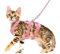 Pawfun Fully Escape Proof Cat Harness and Leash Set for Walking, Adjustable Soft Kitten Vest with Reflective Strip for Small Medium Large Adult Cats, Breathable Kitty Harness,Pink M