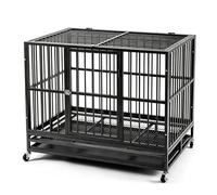 PawHaven 36" Heavy Duty Metal Dog Crate with Wheels, Indestructible Escape Proof Dog Cage, Double Door Foldable Dog Kennel with Removable Pull Out Tray