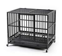 PawHaven 42" Heavy Duty Metal Dog Crate with Wheels, Indestructible Escape Proof Dog Cage, Double Door Foldable Dog Kennel with Removable Pull Out Tray