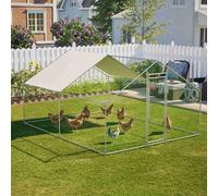 FoxHunter Chicken Pet Run Cage Walk In Coop Kennel Rabbit Dog Puppy Poultry Hen Animal Hutch House Enclosure Playpen Outdoor Shade Running 3X4X2M CRC02 Metal Hammered Silver
