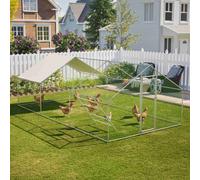 FoxHunter Chicken Pet Run Cage Walk In Coop Kennel Rabbit Dog Puppy Poultry Hen Animal Hutch House Enclosure Playpen Outdoor Shade Running 3X6X2M CRC03 Metal Hammered Silver