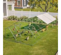PawHaven Heavy-Duty Chicken Run Cage with Waterproof Cover - Walk in Large Outdoor Chicken Coop, Galvanized Steel Poultry Pen for Chickens, Ducks, Rabbits, and Small Animals (3x8x2M)