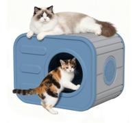PawHaven Indoor & Outdoor Cat House for Small & Medium Cats, Scratch Resistant Cat Shelter with Dual Side Ventilation, Easy Assembly Pet House, 52.5 × 36.3 × 40cm, Blue & Grey