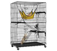PawHaven Large 3 Tier Foldable Cat Cage with Hammock, Cushioned Platforms, Climbing Ladder & Lockable Wheels, Heavy Duty Wire Pet Playpen with Removable Tray for Cats, Rabbits, Ferrets & Small Animals
