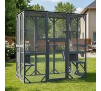 PawHaven Multi-Level Outdoor Catio Wooden Enclosure with Jumping Platforms, Large Cat House Outdoor, Window Playpen for Outside, UV Proof Asphalt Roof with Resting Room Condo