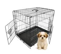PawHaven Pet Dog Puppy Cat Cage Crate 24" 24 Inch Metal Folding With Two Doors and Tray Small Black