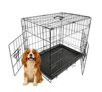 PawHaven Pet Dog Puppy Cat Cage Crate 30" 30 Inch Metal Folding With TWO Doors and Tray Medium Black