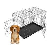 PawHaven Pet Dog Puppy Cat Cage Crate 36" 36 Inch Metal Folding With TWO Doors and Tray Large Black