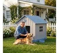 PawHaven Plastic Dog House, 3 Sizes Outdoor Indoor Pet Kennel with Elevated Base, Sloped Roof, Ventilation Design, Easy Assembly & Easy Clean Large