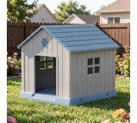 PawHaven Plastic Dog House, 3 Sizes Outdoor Indoor Pet Kennel with Elevated Base, Sloped Roof, Ventilation Design, Easy Assembly & Easy Clean Medium