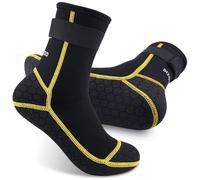 PAWHITS Neoprene Wetsuit Socks, 3mm Diving Socks with Adjustable Strap, Thermal Anti-slip Water Sock for Scuba Surfing Kayaking (Golden lines) S