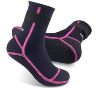 PAWHITS Neoprene Wetsuit Socks, 3mm Diving Socks with Adjustable Strap, Thermal Anti-slip Water Sock for Scuba Surfing Kayaking (Rose red lines) L