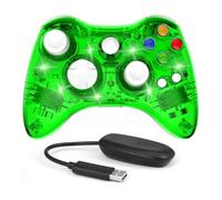 PAWHITS Wireless Xbox 360 Controller with Cool LED, Compatible with Microsoft Xbox 360 & PC (Windows 11/10/8/7), Upgraded Joystick & Dual Vibration Gamepad with Receiver (Transparent Green)
