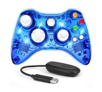 PAWHITS Wireless Xbox 360 Controller with Cool LED, Compatible with Microsoft Xbox 360 & PC (Windows 11/10/8/7), Upgraded Joystick & Dual Vibration Gamepad with Receiver (Transparent blue)