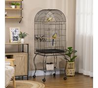 PawHut 1.53(m) Bird Cage, Parrot Finch Macaw Conure w/ Perch, Wheels, Stand - Black - Metal Wire - 1
