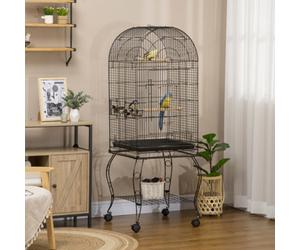 Pawhut 1.53(M) Bird Cage, Parrot Finch Macaw Conure W/ Perch, Wheels, Stand