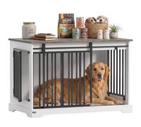 Pawhut 100 Cm Large Dog Crate Furniture With Sliding Barn Door In White White
