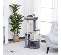 Pawhut 100Cm Cat Tower Condo With House Sisal Scratching Post Perches Grey