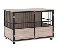 Pawhut 100Cm Dog Crate Furniture Dog Cage End Table Indoor W/ Doors, Cushion In Brown Brown