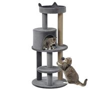 PawHut 104 cm Cat Tree, Cat Condo Tree Tower, Cat Activity Centre with Scratching Posts, Plush Perches, Hanging Ball - Grey