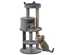 PawHut 104 cm Cat Tree with Scratching Posts, Plush Perches, Grey | Cat Condo Tree Tower, Kitten Activity Centre, Hanging Ball