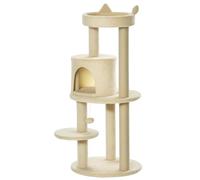 PawHut 4 Tiers 104cm Cat Tree w/ Scratching Posts Perches Hanging Ball, Cream - Beige - Particleboard, sisal, plush - 1