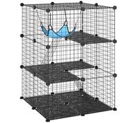 PawHut 105 cm Indoor Cat Cage, Steel Cat Enclosure with 3 Doors, DIY Customizable Design for Kittens, 3-Tier Playpen with Ladders, Hammock, Platform, Black