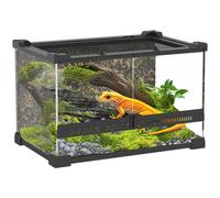 Pawhut 10L Glass Terrarium, Reptile Vivarium With Stone Background, Black Black