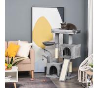 PawHut 111cm Kitten Activity Centre with Scratching Post Condo Hammock Grey