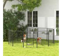 Pawhut 12 Panel Pet Playpen, Heavy-Duty Dog Fence, Diy Design With Doors, 80 X 100Cm In Grey Grey
