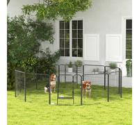 Pawhut 12 Panel Pet Playpen, Heavy-Duty Dog Fence, Diy Design With Doors, 80 X 80Cm In Grey Grey