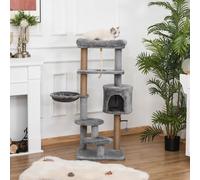 PawHut 120cm Cat Tree Tower with Scratch Post Perch Hammock Condo Light Grey