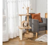 PawHut 121cm Cat Tree Tower for Indoor Cats Kitten Activity Centre Scratching Post with Bed Tunnel Perch Interactive Ball Toy Brown