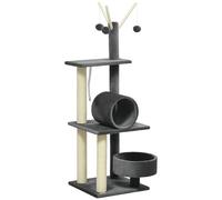 PawHut 121cm Cat Tree Tower for Indoor Cats Kitten Activity Centre Scratching Post with Bed Tunnel Perch Interactive Ball Toy Grey