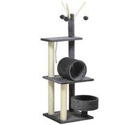 PawHut 121cm Cat Tree Tower for Indoor Cats Kitten Activity Centre Scratching Post with Bed Tunnel Perch Interactive Ball Toy Grey