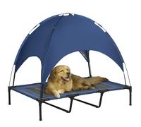 PawHut 122cm Elevated Dog Bed Cooling Raised Pet Cot UV Protection Canopy Blue