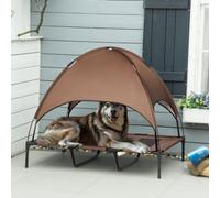 Pawhut 122Cm Elevated Dog Bed Cooling Raised Pet Cot Uv Protection Canopy Brown
