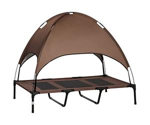 PawHut 122cm Elevated Dog Bed Cooling Raised Pet Cot UV Protection Canopy Coffee
