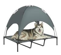 PawHut 122cm Elevated Dog Bed Cooling Raised Pet Cot UV Protection Canopy Grey