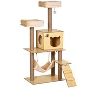 PawHut 130cm Cat Tree for Indoor Cats, Multi-Level Plush Cat Tower, with Five Scratching Posts, Two Perches, Cat House, Hammock