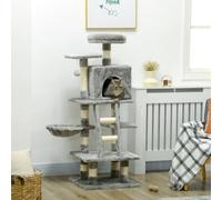 Pawhut 132Cm Plush Cat Tree Activity Centre Sisal Rope Scratching Posts Hanging Ball In Grey Grey