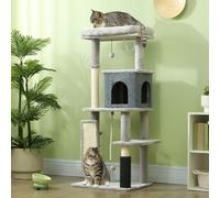 PawHut 132cm Cat Tree for Indoor Cats w/ Scratching Posts, Light Grey